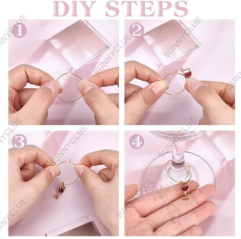 SUNNYCLUE 1 Box 220Pcs 10 Color Included 20Pcs Brass Wine Glass Charm Rings Glass Beads DIY Beaded Wine Tags Identification Making Kit Charm Markers for Drinks Bar Party Favors Tasting Decorations in Saudi Arabia