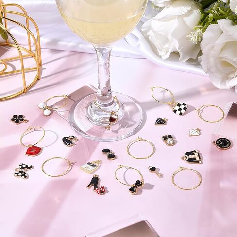 SUNNYCLUE 1 Box 220Pcs 10 Color Included 20Pcs Brass Wine Glass Charm Rings Glass Beads DIY Beaded Wine Tags Identification Making Kit Charm Markers for Drinks Bar Party Favors Tasting Decorations in Saudi Arabia