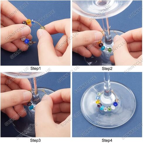 SUNNYCLUE 1 Box 220Pcs 10 Color Included 20Pcs Brass Wine Glass Charm Rings Glass Beads DIY Beaded Wine Tags Identification Making Kit Charm Markers for Drinks Bar Party Favors Tasting Decorations in Saudi Arabia