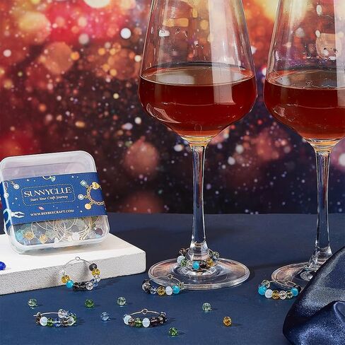 SUNNYCLUE 1 Box 220Pcs 10 Color Included 20Pcs Brass Wine Glass Charm Rings Glass Beads DIY Beaded Wine Tags Identification Making Kit Charm Markers for Drinks Bar Party Favors Tasting Decorations in Saudi Arabia