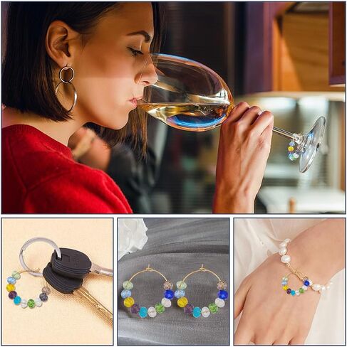 SUNNYCLUE 1 Box 220Pcs 10 Color Included 20Pcs Brass Wine Glass Charm Rings Glass Beads DIY Beaded Wine Tags Identification Making Kit Charm Markers for Drinks Bar Party Favors Tasting Decorations in Saudi Arabia
