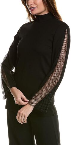 Anne Klein Women's Sernity Knit Ls Zip Back Mock Turtleneck with Fishnet Inset in Saudi Arabia