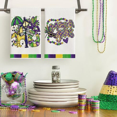 Artoid Mode Happy Mardi Gras Home Kitchen مناشف ، 18 × 26 بوصة العطلات فائقة الجفاف مناشف طبق القماش للطبخ مجموعة من 2 in Saudi Arabia