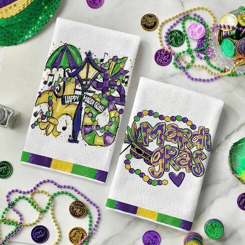 Artoid Mode Happy Mardi Gras Home Kitchen مناشف ، 18 × 26 بوصة العطلات فائقة الجفاف مناشف طبق القماش للطبخ مجموعة من 2 in Saudi Arabia