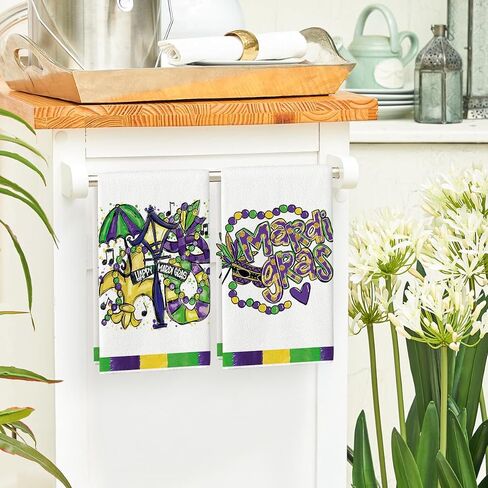 Artoid Mode Happy Mardi Gras Home Kitchen مناشف ، 18 × 26 بوصة العطلات فائقة الجفاف مناشف طبق القماش للطبخ مجموعة من 2 in Saudi Arabia