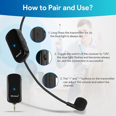 1MII سماعات الرأس اللاسلكية ميكروفون ، نطاق 165 قدم ، 1/4 '' & 1/8 '' ، عمر بطارية لمدة 7 ساعات ، ميكروفت سماعات الرأس اللاسلكية و MIC 2 في 1 ، لمكبرات الصوت ، مكبرات الصوت ، PA ، التدريس in Kuwait