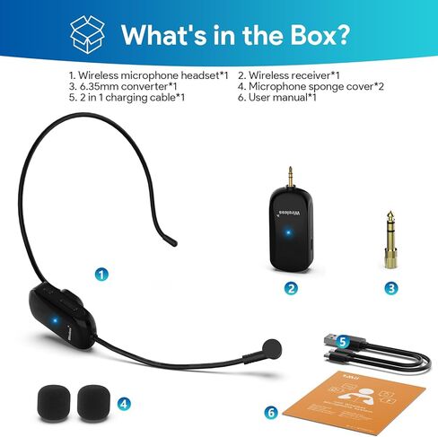 1MII سماعات الرأس اللاسلكية ميكروفون ، نطاق 165 قدم ، 1/4 '' & 1/8 '' ، عمر بطارية لمدة 7 ساعات ، ميكروفت سماعات الرأس اللاسلكية و MIC 2 في 1 ، لمكبرات الصوت ، مكبرات الصوت ، PA ، التدريس in Kuwait