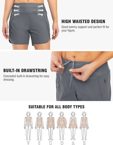 TBMPOY Women's Swim Board Shorts with Zipper Pockets 5'' High Waisted Bathing Suit Swimwear Quick Dry Beach Short in Saudi Arabia