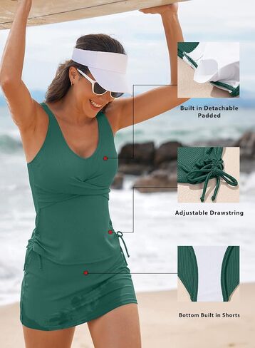 Aleumdr Women's Tankini Swimsuit من قطعتين تحكم في البطن بدلة السباحة تويست الأمامية تسبح مع تنورة in Saudi Arabia