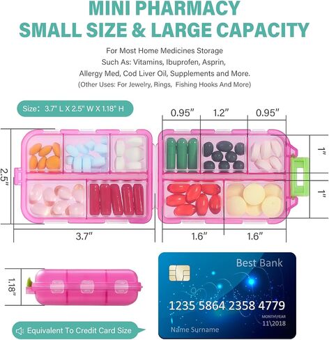 1 Pack Travel Handy Pill Organizer/Holder Box w Labels & 1 Drawstring Pouch, Small 10 Compartments Pocket Pharmacy Portable Medicine Container Case - Daily Weekly Medication Organizer - Purple in Saudi Arabia
