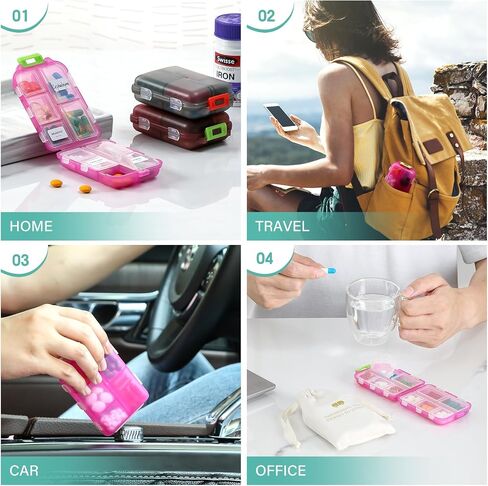 1 Pack Travel Handy Pill Organizer/Holder Box w Labels & 1 Drawstring Pouch, Small 10 Compartments Pocket Pharmacy Portable Medicine Container Case - Daily Weekly Medication Organizer - Purple in Saudi Arabia