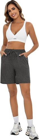 Quenteen Womens Bermuda Shorts Athletic Loose Running Comfy Long Yoga Shorts with Pockets in Saudi Arabia