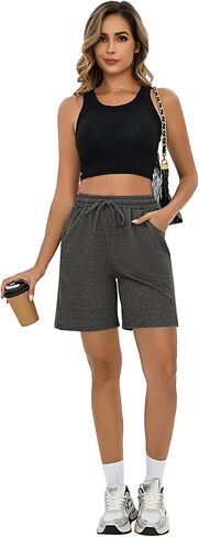 Quenteen Womens Bermuda Shorts Athletic Loose Running Comfy Long Yoga Shorts with Pockets in Saudi Arabia