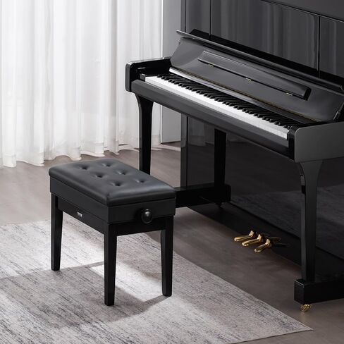 VEVOR Piano Bench, 22" x 13" x 19.3", Keyboard Piano Chair with 19.3"-22.8" Adjustable Height, Padded Cushion, Storage Compartment for Music Books, Wooden Piano Stool Seat, for Vanity, Living Room in Saudi Arabia