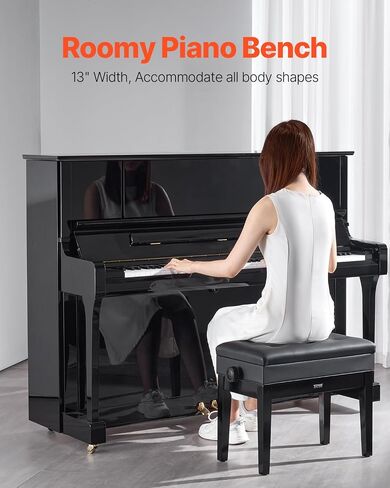 VEVOR Piano Bench, 22" x 13" x 19.3", Keyboard Piano Chair with 19.3"-22.8" Adjustable Height, Padded Cushion, Storage Compartment for Music Books, Wooden Piano Stool Seat, for Vanity, Living Room in Saudi Arabia