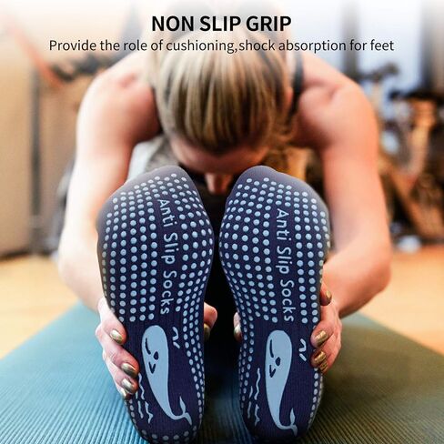 3 Pairs Non Slip Yoga Socks, Anti-skid Grip Pilates Slipper Socks with Cushioned for Home Hospital Workout Sports in Saudi Arabia