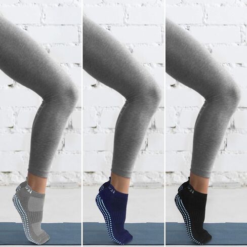3 Pairs Non Slip Yoga Socks, Anti-skid Grip Pilates Slipper Socks with Cushioned for Home Hospital Workout Sports in Saudi Arabia