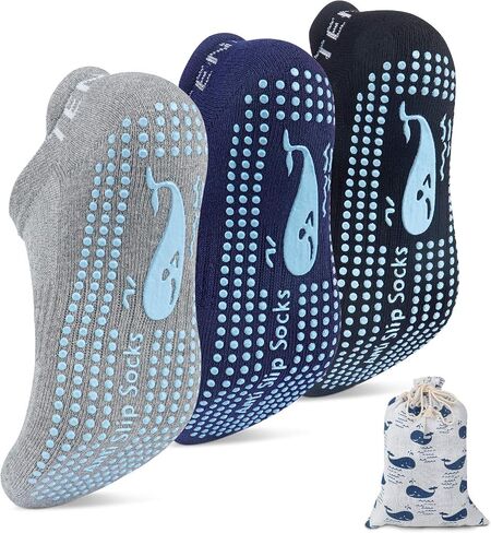 3 Pairs Non Slip Yoga Socks, Anti-skid Grip Pilates Slipper Socks with Cushioned for Home Hospital Workout Sports in Saudi Arabia
