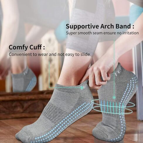 3 Pairs Non Slip Yoga Socks, Anti-skid Grip Pilates Slipper Socks with Cushioned for Home Hospital Workout Sports in Saudi Arabia