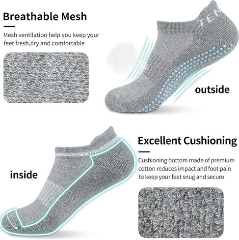 3 Pairs Non Slip Yoga Socks, Anti-skid Grip Pilates Slipper Socks with Cushioned for Home Hospital Workout Sports in Saudi Arabia