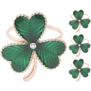 Garneck 4Pcs St.Patrick's Day Napkin Rings Metal Shamrock Napkin Holders Green Lucky Irish Napkin Holder Irish Holiday Party Serviette Buckles Decor St.Patrick's Day Party Decoration