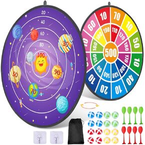 Dart Board for Kids, 28" Large Double Sided Dart Game with 16 Sticky Balls and 8 Darts, Indoor/Sport Outdoor Party Game Toys, Birthday Gifts for 3 4 5 6 7 8 9 10 11 12 Year Old Boys Girls