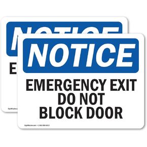 (2 Pack) Emergency Exit Do Not Block Door OSHA Notice Sign 7 Inch X 5 Inch Vinyl Label Decal Sticker Weather Resistant, UV Protected for Workplace, Business, and Construction Site, Made in the USA