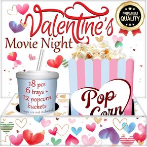 هدايا Cheshire Gifts Valentine Day Movie Supplies 18 PCS - حقائب الفشار (12CT) وصواني الوجبات الخفيفة (6CT) - دلاء الفشار يوم عيد الحب ، صندوق الوجبات الخفيفة في عيد الحب وهدايا عيد الحب للأطفال