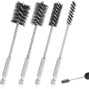 4 Pcs Stainless Steel Wire Brushes for Drill Stainless Steel Bore Brush Set 3/8'' 1/2'' 3/4'' 7/8'' Bristles Wire Brush with Hex Shank Handle for Drill Ports Tubes Bearings Cleaning Parts