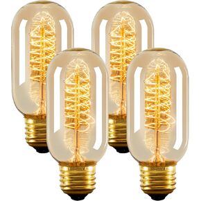 Edison Bulbs,4-Pack Vingtage Filament Light Bulb,T45 2700K Warm Light 40 Watt,110V-130V E26/E27 Base Dimmable Decorative Antique Screw Light Bulbs for Home Lighting Fixtures
