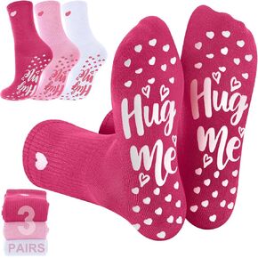 Geyoga Valentine's Day Gifts for Her 3 Pairs Heart Pilates Socks for Women Nonslip Gripper Yoga Athletic Crew Socks