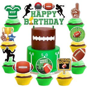 25PCS Football Cake Topper Cupcake Toppers Birthday Party Decorations Themed Sport American Rugby Fans Cheerleaders Player for Kids Boys Girls Men Teen Fan Baby Shower Decor Supplies Favors