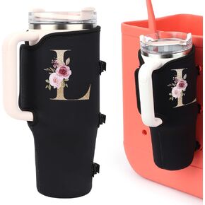 WALLFID Letter Printed Cup Holder Compatible with Bogg Bag/Simply Southern Beach Tote, Drink Holder Compatible with Stanley Cup, Accessories for Bogg Bag, Cup Sleeve for Water Bottles (L)