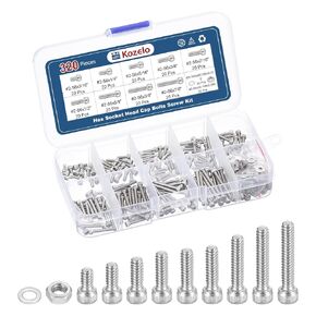 320pcs #2-56 Socket Head Cap Screws Bolts Nuts Assortment Kit - [3/16" to 7/8"] 304 Stainless Steel Allen Socket Drive for 3D Printer