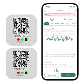 Freshliance Bluetooth Temperature Humidity Data Logger Hygrometer Thermometer with LED Display, Automated Data Graphing Analysis and Multi-user Data Sharing, Location Information via APP BlueTag TH100