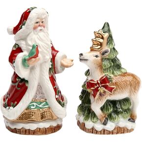 Fine Ceramic Victorian Santa with Reindeer Christmas Tree Salt & Pepper Shakers Set, 4 3/8" H …