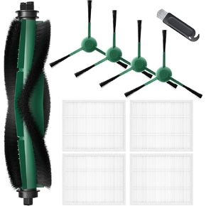 Replacement Parts Accessories Compatible with iRobot Roomba Essential Series Q011, Y0140, Q0120, Y0110, Q0520 Robot Vacuum Cleaner, 1 Roller Brush, 4 Hepa Filters, 4 Side Brushes, 1 Cleaning Brush