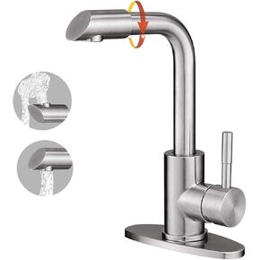 Hoimpro 360° Rotate Spout Single Handle Wet Bar Sink Faucet,Single Hole Bathroom Lavatory Faucet,Rv Small Bathroom Sink Faucet,Bar Vanity Faucet, Stainless Steel/Brushed Nickel (1 Or 3 Hole)