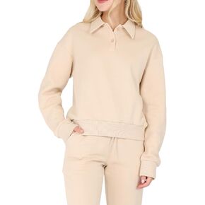 Women's Fleece Polo Pullover Sweatshirt