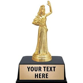Crown Awards Beauty Queen Trophies with Custom Engraving, 6" Personalized Beauty Queen Waving Pageant Trophy On Black Base Prime