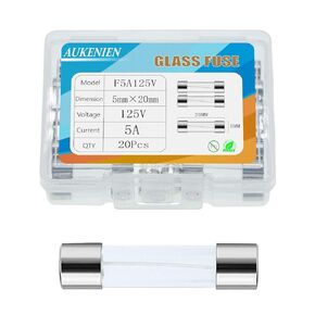 AUKENIEN 20pcs 5A 5Amp 125V Fuse F5AL125V Glass Fuses 5x20 mm 0.2x0.78 inch Fast-Blow Glass Fuse for Circuit Protection Christmas Lights C9 Bulbs Fan String Lights