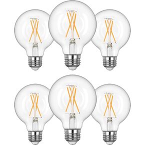 EDISHINE 6 Pack G25 Globe Light Bulbs, Dimmable Vintage LED Edison Bulbs, CRI90+ 5W Equivalent 60W, Clear LED Filament Vanity Light Bulbs, 2700K Warm White, 500LM, E26 Base, UL Listed