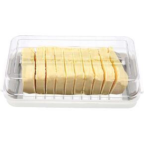 Stainless Steel Butter Slicer Cutter, 2 in 1 Butter Cutter Container with Transparent Cover Butter Dish Storage Cheese Keeper Box for Kitchen Refrigerate(White)