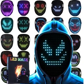 Led Mask With Bluetooth,Lighted Up Mask With Gesture Sensing,Led Halloween Mask For Halloween Costume,Masquerade,Cosplay Party