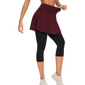 طماق تنس Woweny مع جيوب للنساء النشطين الكشكش غولف كابريس مع Skort Pickleball Yoga تشغيل in Kuwait