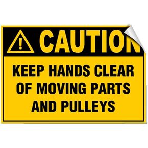 Vinyl Stickers - Bundle - Safety and Warning & Warehouse Signs Stickers - Caution - Keep Hands Clear of Moving Parts and Pulleys - 3 Pack (3.5" x 5")