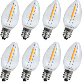 KGC LED Salt Lamp Bulbs - 0.6 Watt LED Bulbs for Night Light - C7 Replacement Bulbs for Window Candles & Chandeliers - C7 Led Light Bulb for Holiday Decorations, Warm White 2200K, 8 Pack