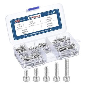 100pcs M4 Socket Head Cap Screws Bolts Nuts Assortment Kit - [M4x8/10/12/16/20mm] 304 Stainless Steel Allen Socket Drive for 3D Printer