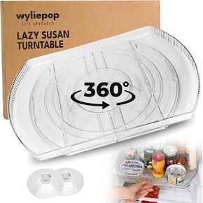 Premium Rectangle Lazy Susan for Refrigerator - 360° Rotating Tray for Fridge, Cabinet & Pantry - Fridge Turntable Organizer with Extra Sponge for Cleaning - Large, Clear Lazy Susan (16.3"x11"x1.3")