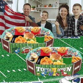 Football Party Decorations Supplies Snacks Tray, Tailgate Essentials Rugby Game Theme Birthday Celebration Snack Bowl Box Plate Paper Serving Platter Stadium Set Trunk Decor Favors Gift 2 PCS
